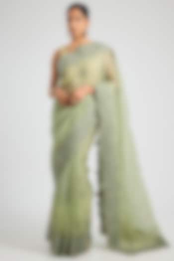 Sage Green Organza Embroidered Reception Saree Set by OSAA By Adarsh at Pernia's Pop Up Shop