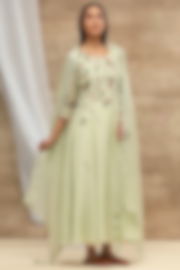 Mint Green Embroidered Anarkali With Dupatta by Vaayu