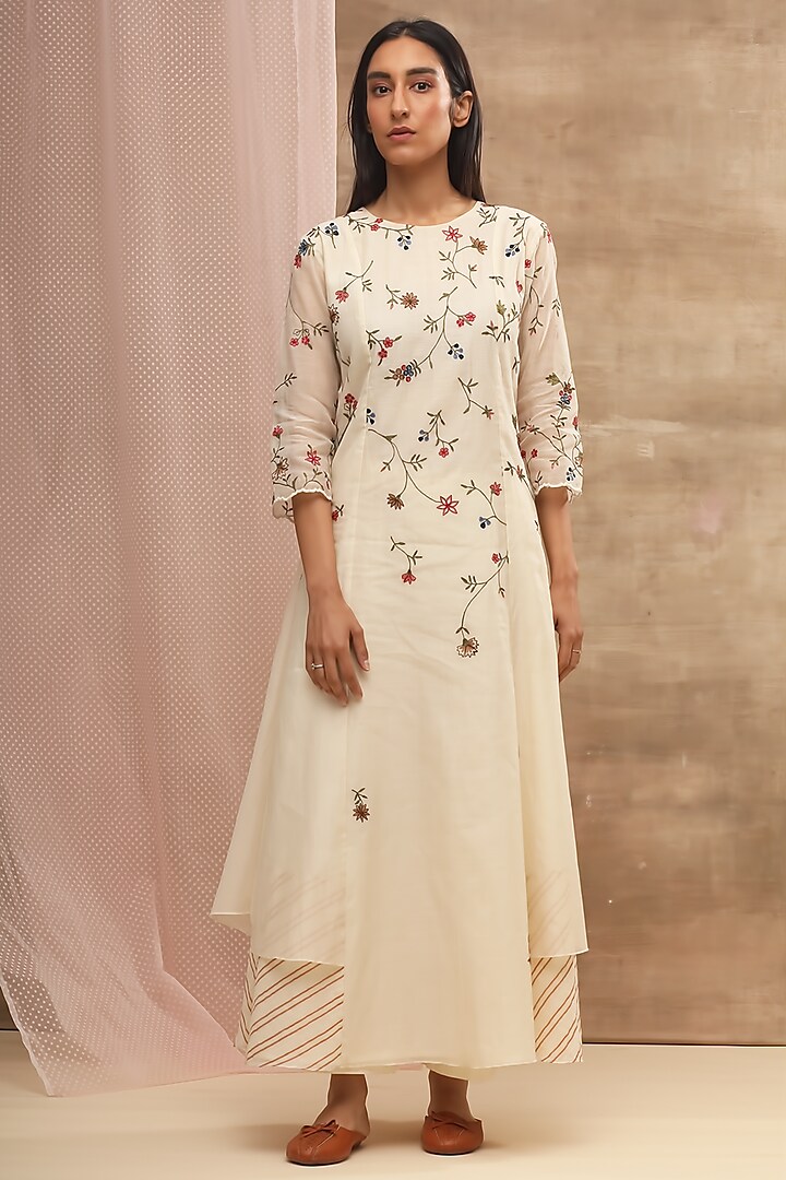 Ivory Aari Embroidered Dress by Vaayu