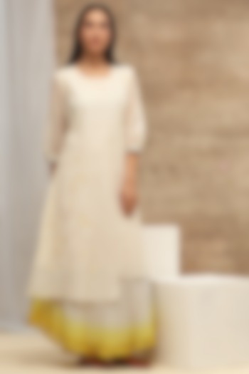 Ivory & Yellow Embroidered Ombre Dress by Vaayu
