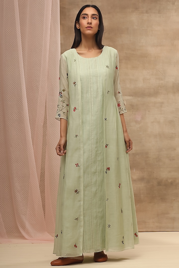 Mint Green Embroidered Jacket by Vaayu
