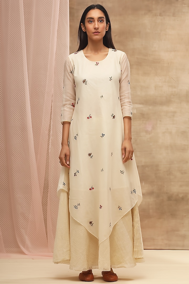Ivory Handwoven & Embroidered Dress by Vaayu