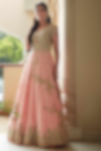 Rose Pink Hand Embroidered Gown by OSAA By Adarsh