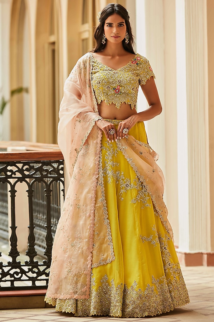 Amber Hand Embroidered Bridal Lehenga Set by OSAA By Adarsh at Pernia's Pop Up Shop