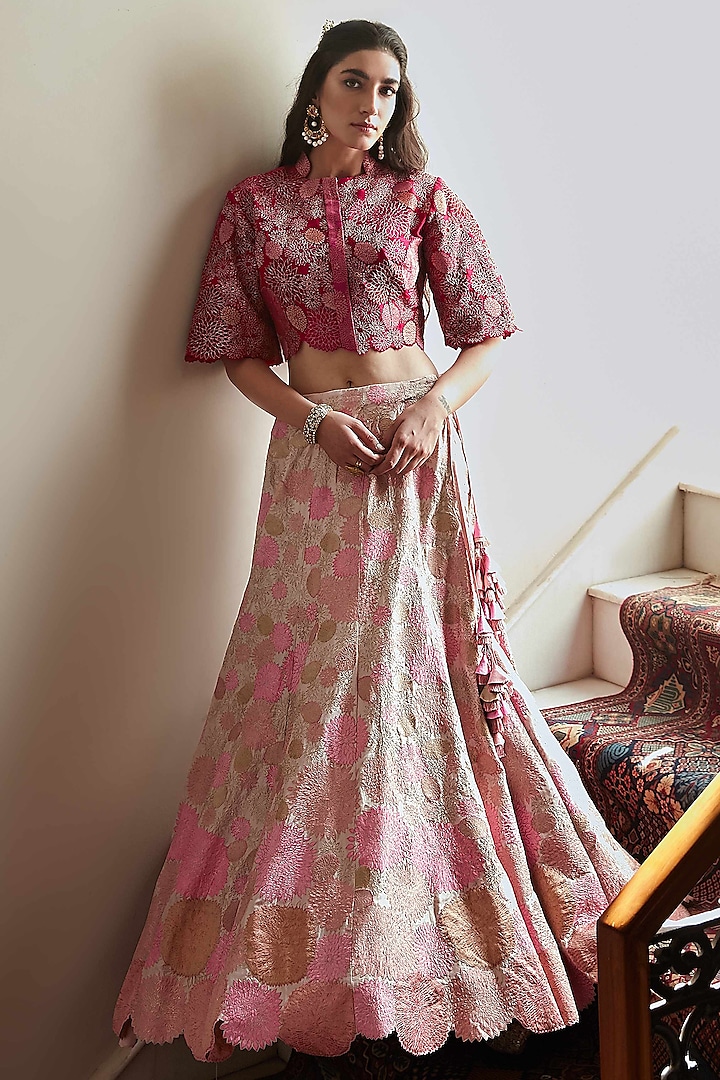 Blush Pink Hand Embroidered Lehenga Set by OSAA By Adarsh