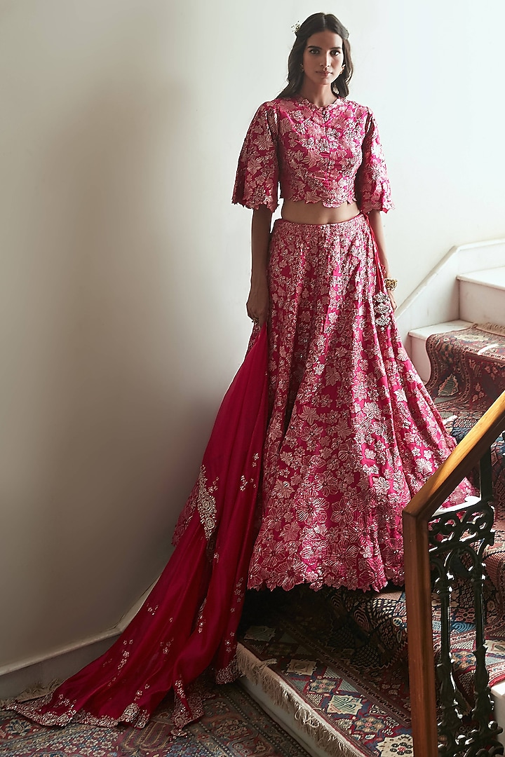 Scarlet Hand Embroidered Lehenga Set by OSAA By Adarsh