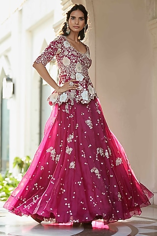 Plum Hand Embroidered Lehenga Set by OSAA By Adarsh