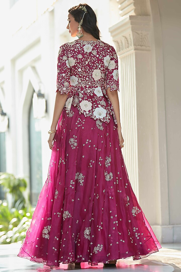 Plum Hand Embroidered Wedding Lehenga Set by OSAA By Adarsh at Pernia's Pop Up Shop
