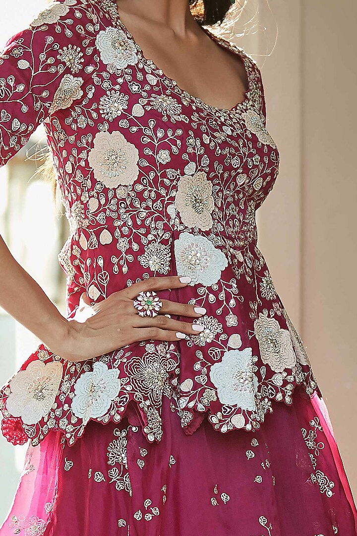 Plum Hand Embroidered Wedding Lehenga Set by OSAA By Adarsh at Pernia's Pop Up Shop