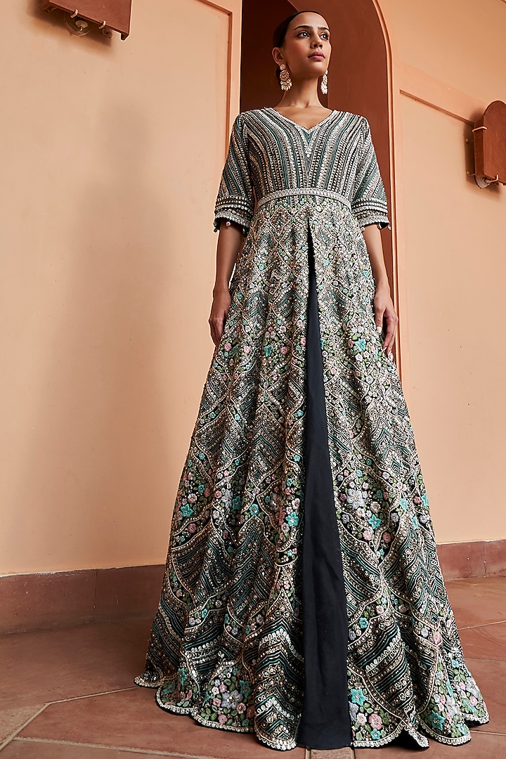 Black Organza Embroidered Gown With Skirt by Osaa By Adarsh