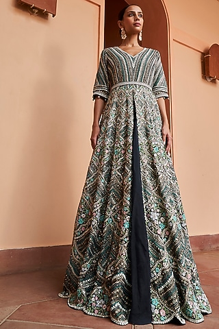 Black Organza Embroidered Gown With Skirt by Osaa By Adarsh