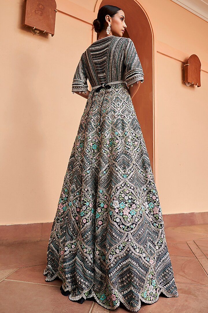 Black Organza Embroidered Bridal Gown With Skirt by Osaa By Adarsh at Pernia's Pop Up Shop