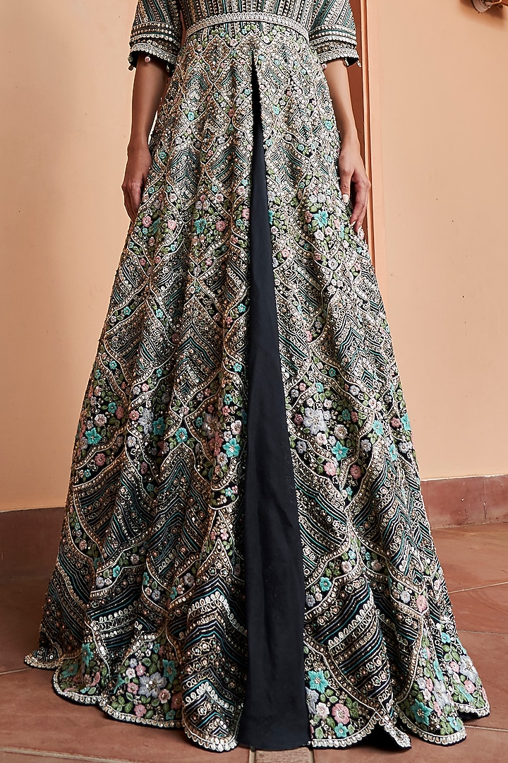 Black Organza Embroidered Bridal Gown With Skirt by Osaa By Adarsh at Pernia's Pop Up Shop