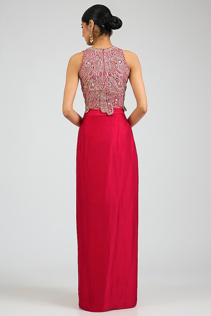 Cut Ruby Mulberry Silk Draped Skirt Set by OSAA By Adarsh at Pernia's Pop Up Shop