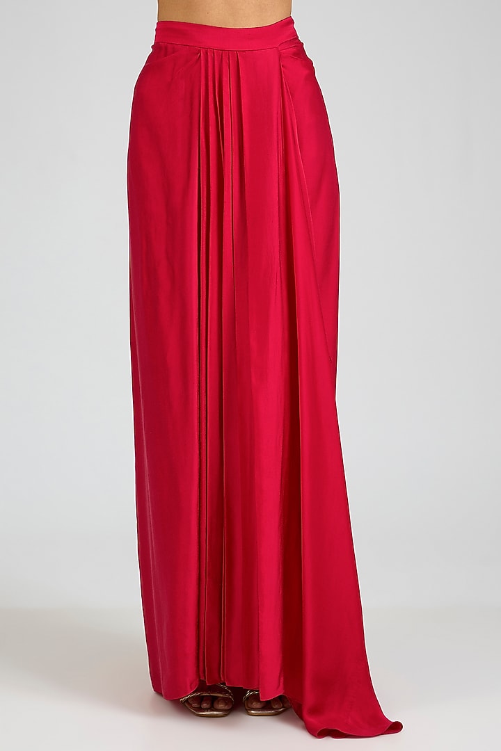 Cut Ruby Mulberry Silk Draped Skirt Set by OSAA By Adarsh at Pernia's Pop Up Shop