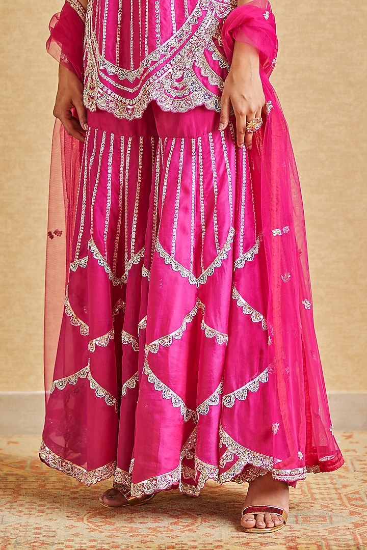 Scarlet Organza Hand Embroidered Bridal Sharara Set by Osaa By Adarsh at Pernia's Pop Up Shop