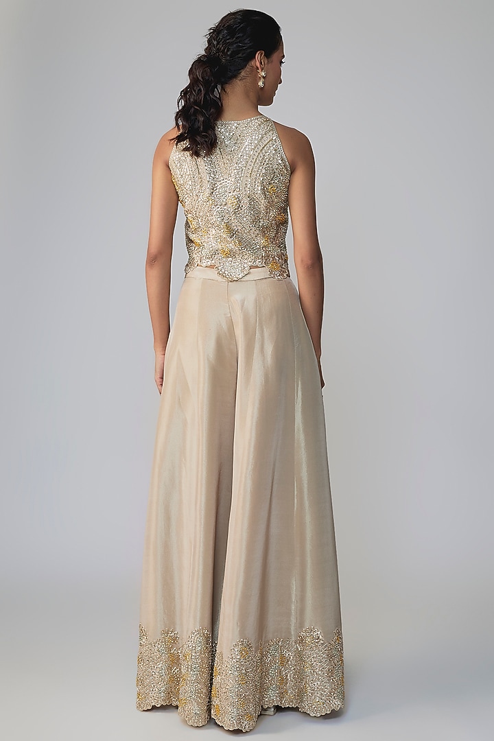 Champagne Beige Tissue Silk Aari Embroidered Pant Set by OSAA By Adarsh at Pernia's Pop Up Shop