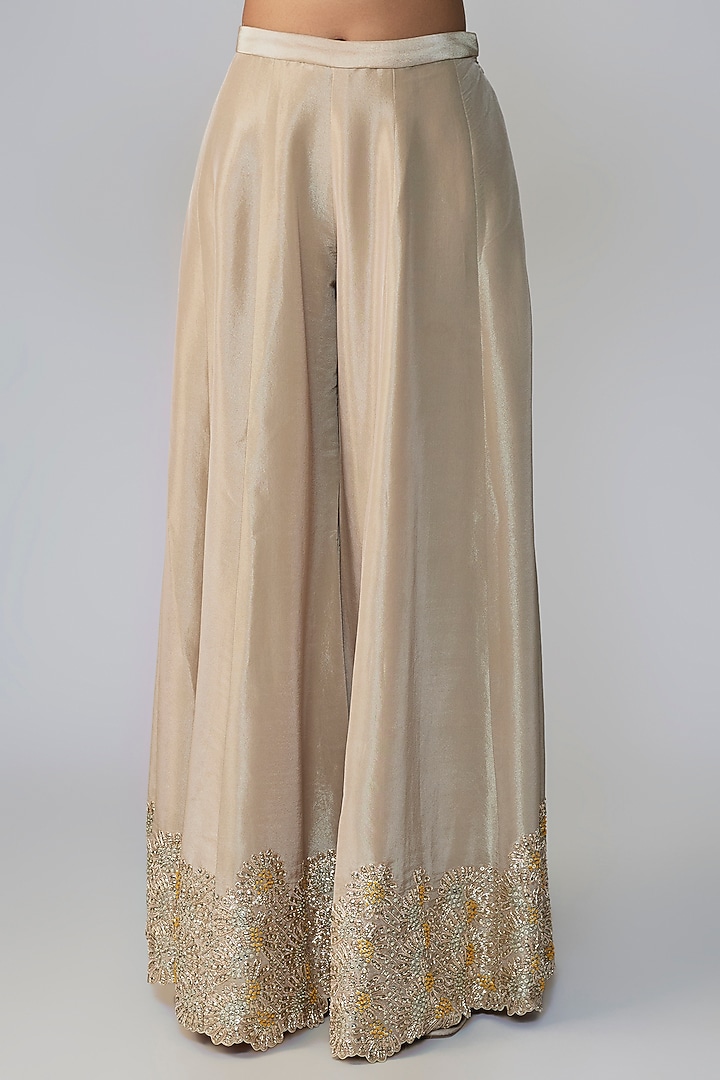 Champagne Beige Tissue Silk Aari Embroidered Pant Set by OSAA By Adarsh at Pernia's Pop Up Shop