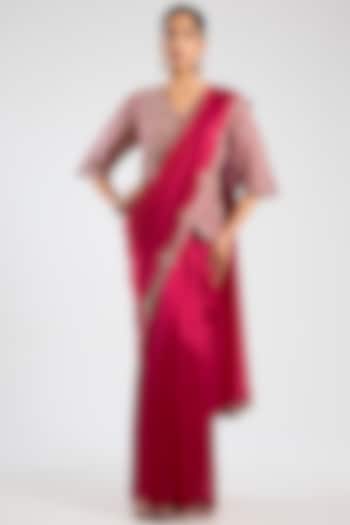 Cut Ruby Mulberry Silk Wedding Saree Set by OSAA By Adarsh at Pernia's Pop Up Shop