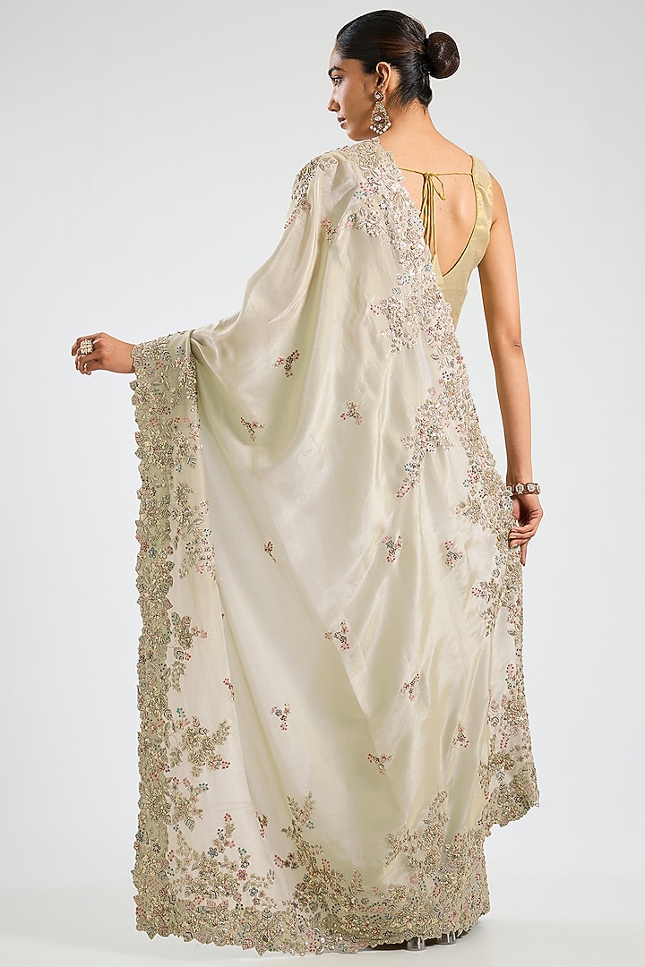 Frost Blue Mulberry Silk Reception Saree Set by OSAA By Adarsh at Pernia's Pop Up Shop
