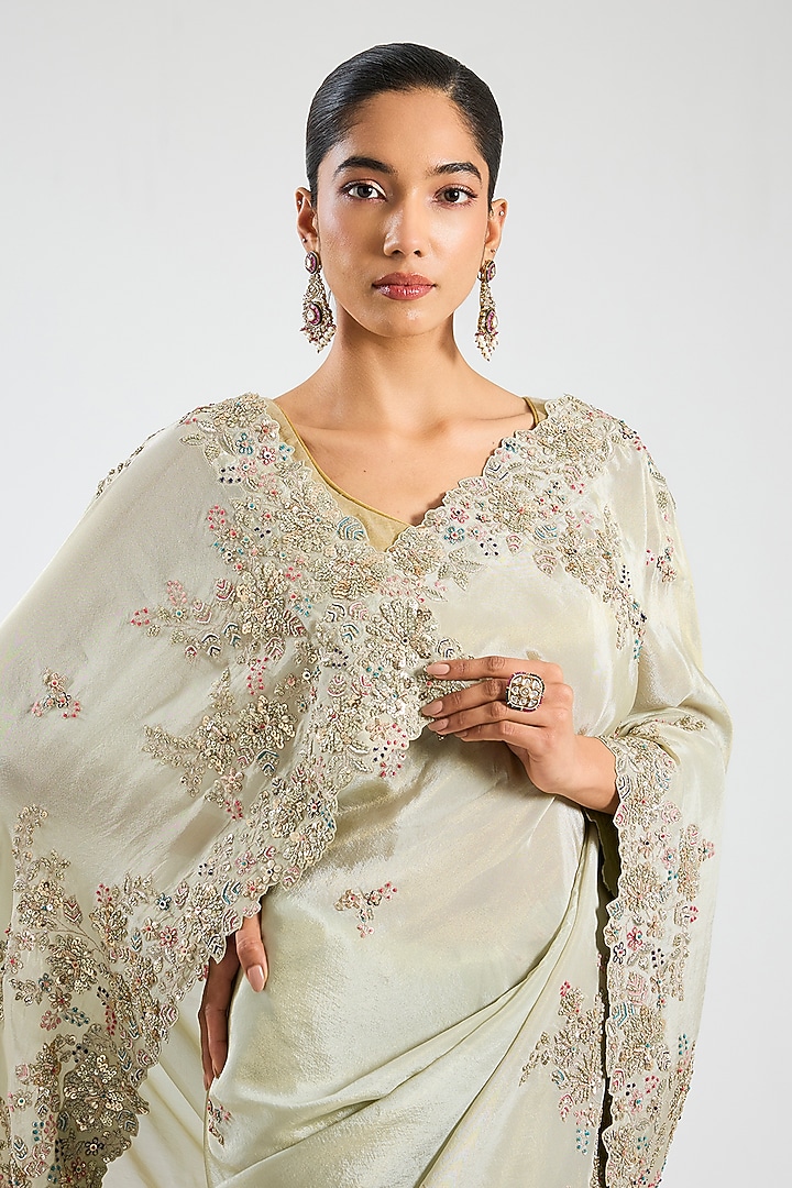 Frost Blue Mulberry Silk Reception Saree Set by OSAA By Adarsh at Pernia's Pop Up Shop