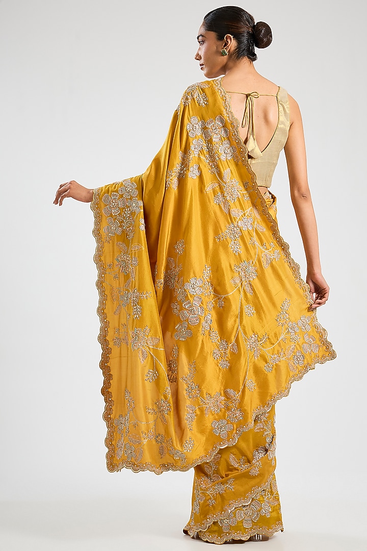 Marigold Yellow Tissue Silk Reception Saree Set by OSAA By Adarsh at Pernia's Pop Up Shop