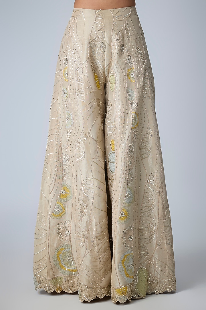 Beige Champagne Tissue Silk Zardosi Handcrafted Jacket Set by OSAA By Adarsh at Pernia's Pop Up Shop