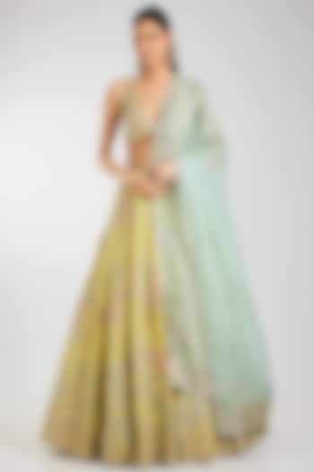 Citrus Yellow Tissue Silk Bridal Lehenga Set by OSAA By Adarsh at Pernia's Pop Up Shop