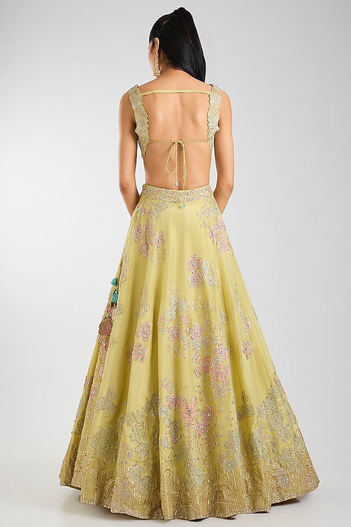Citrus Yellow Tissue Silk Bridal Lehenga Set by OSAA By Adarsh at Pernia's Pop Up Shop