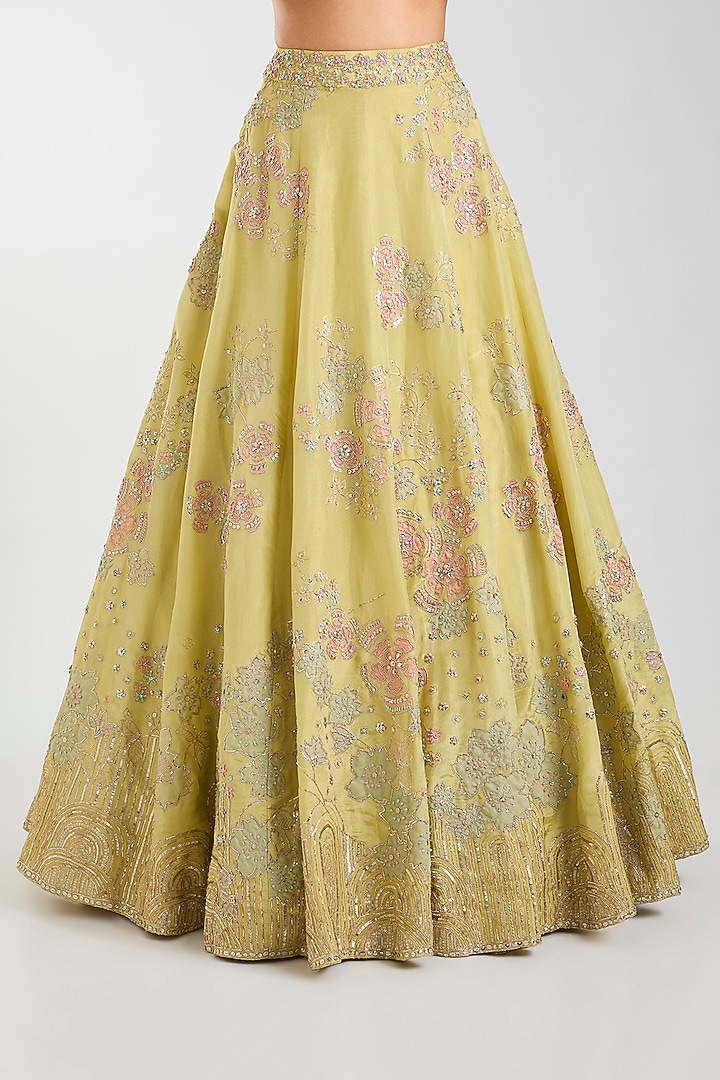 Citrus Yellow Tissue Silk Bridal Lehenga Set by OSAA By Adarsh at Pernia's Pop Up Shop