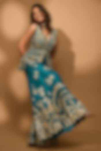 Pine Green Mulberry Silk Zardosi Embroidered Gharara Set by OSAA By Adarsh at Pernia's Pop Up Shop