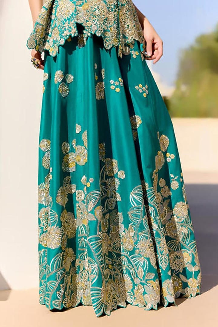 Pine Green Mulberry Silk Zardosi Embroidered Gharara Set by OSAA By Adarsh at Pernia's Pop Up Shop