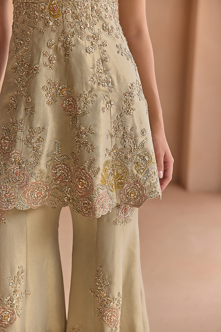 Frost Blue Tissue Silk Aari Embroidered Flared Pant Set by Osaa By Adarsh at Pernia's Pop Up Shop
