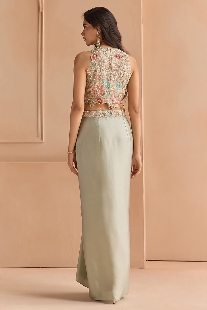 Mist Blue Tissue Silk Aari Embroidered Skirt Set by Osaa By Adarsh at Pernia's Pop Up Shop