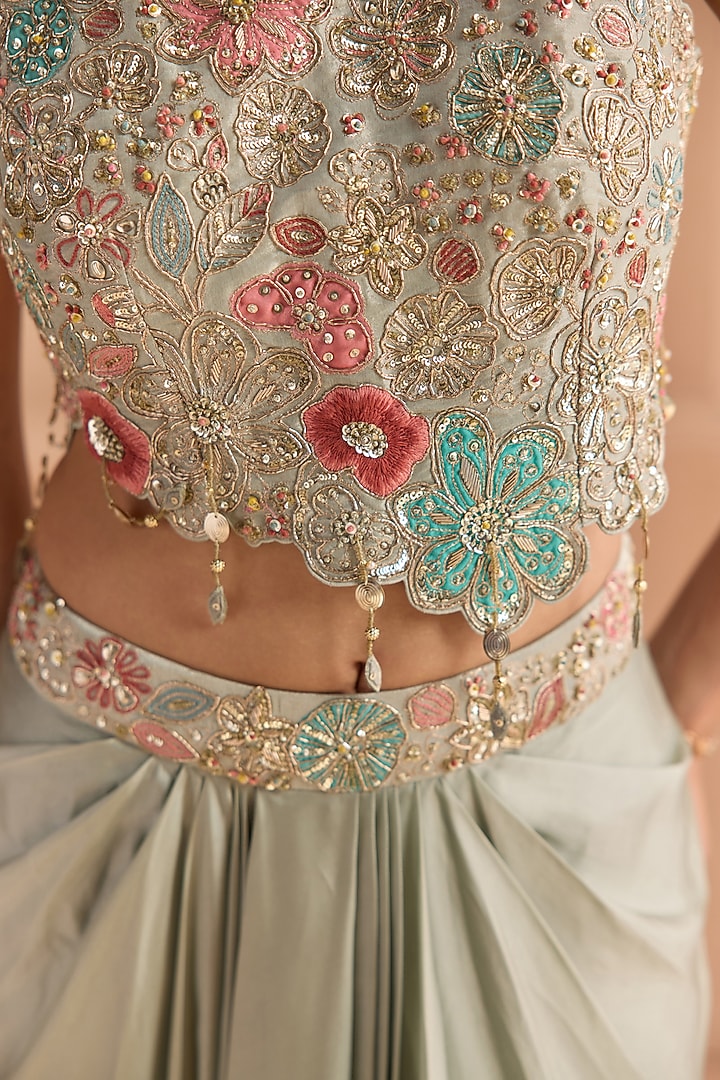 Mist Blue Tissue Silk Aari Embroidered Skirt Set by Osaa By Adarsh at Pernia's Pop Up Shop