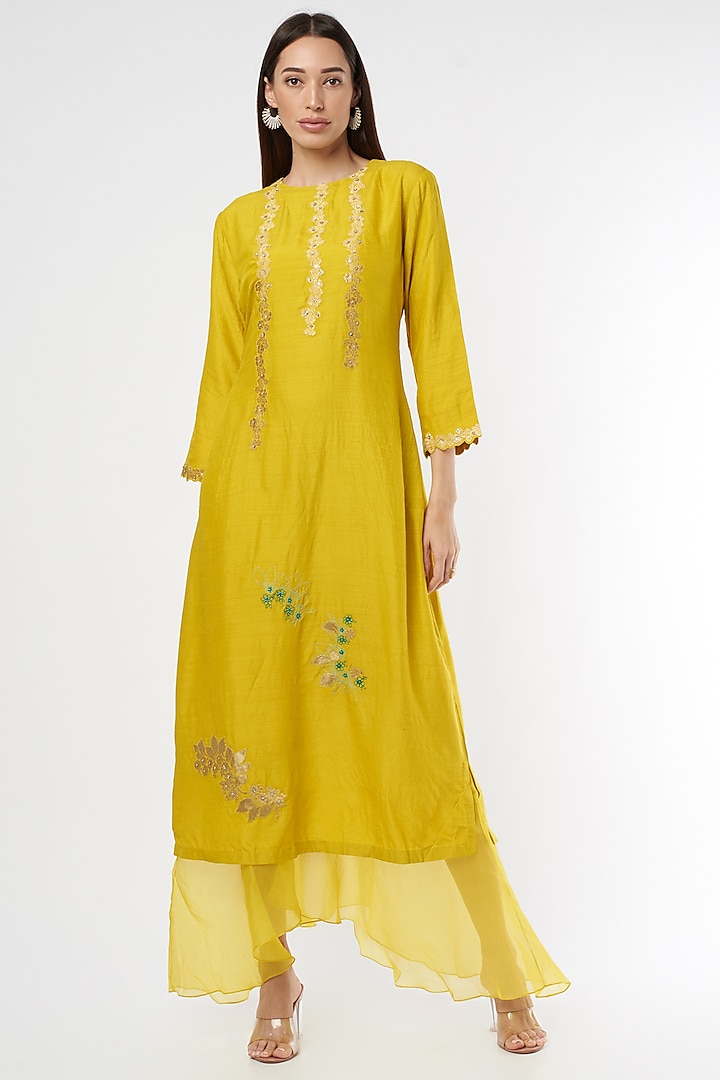 Amber Munga Silk Embroidered A-line Dress by Osaa By Adarsh