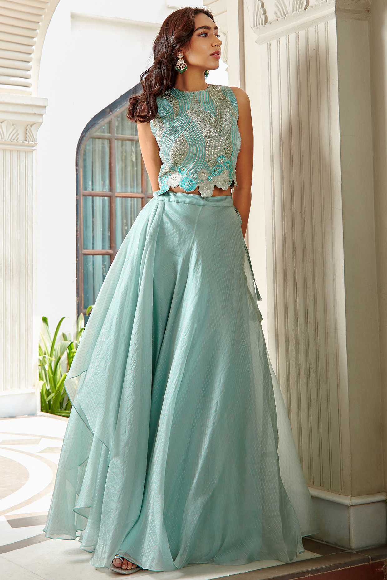 Teal Organza Skirt Set by Osaa By Adarsh at Pernia's Pop Up