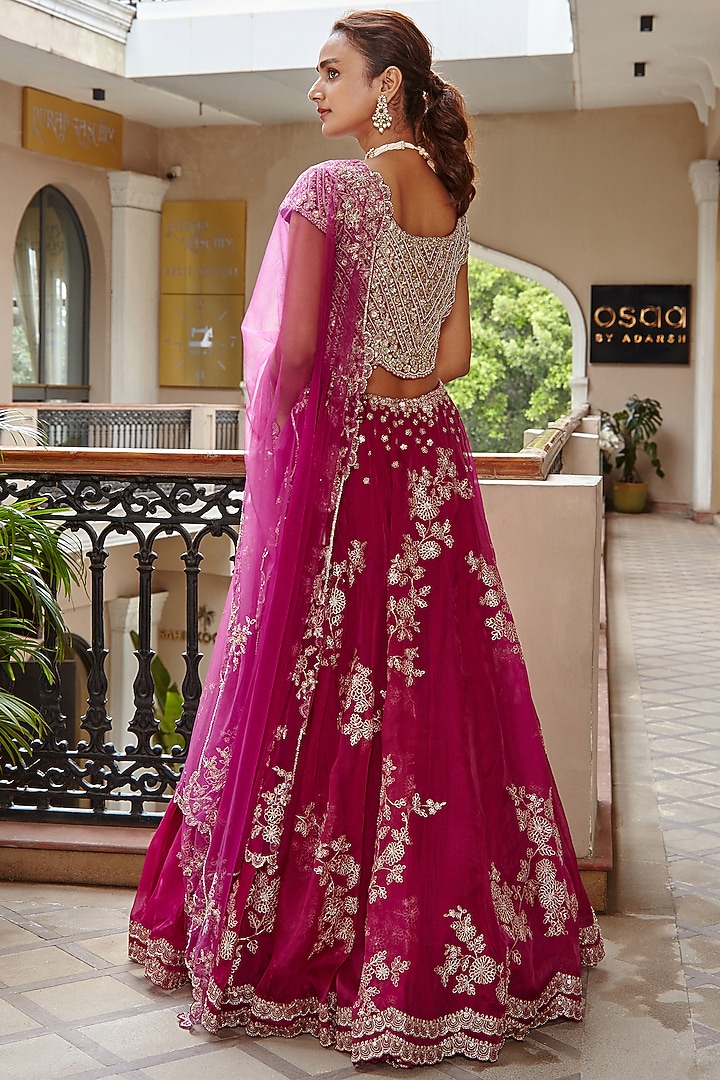 Plum Embroidered Wedding Lehenga Set by Osaa By Adarsh at Pernia's Pop Up Shop