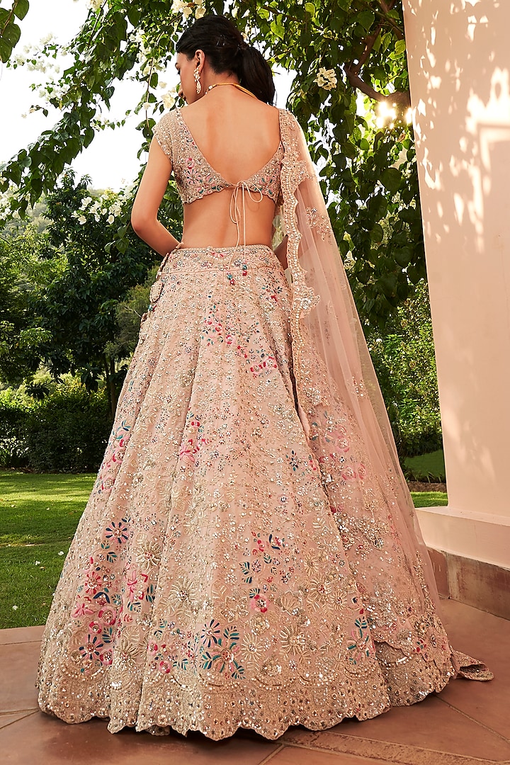 Peach Tissue Silk Embroidered Bridal Lehenga Set by OSAA By Adarsh at ...