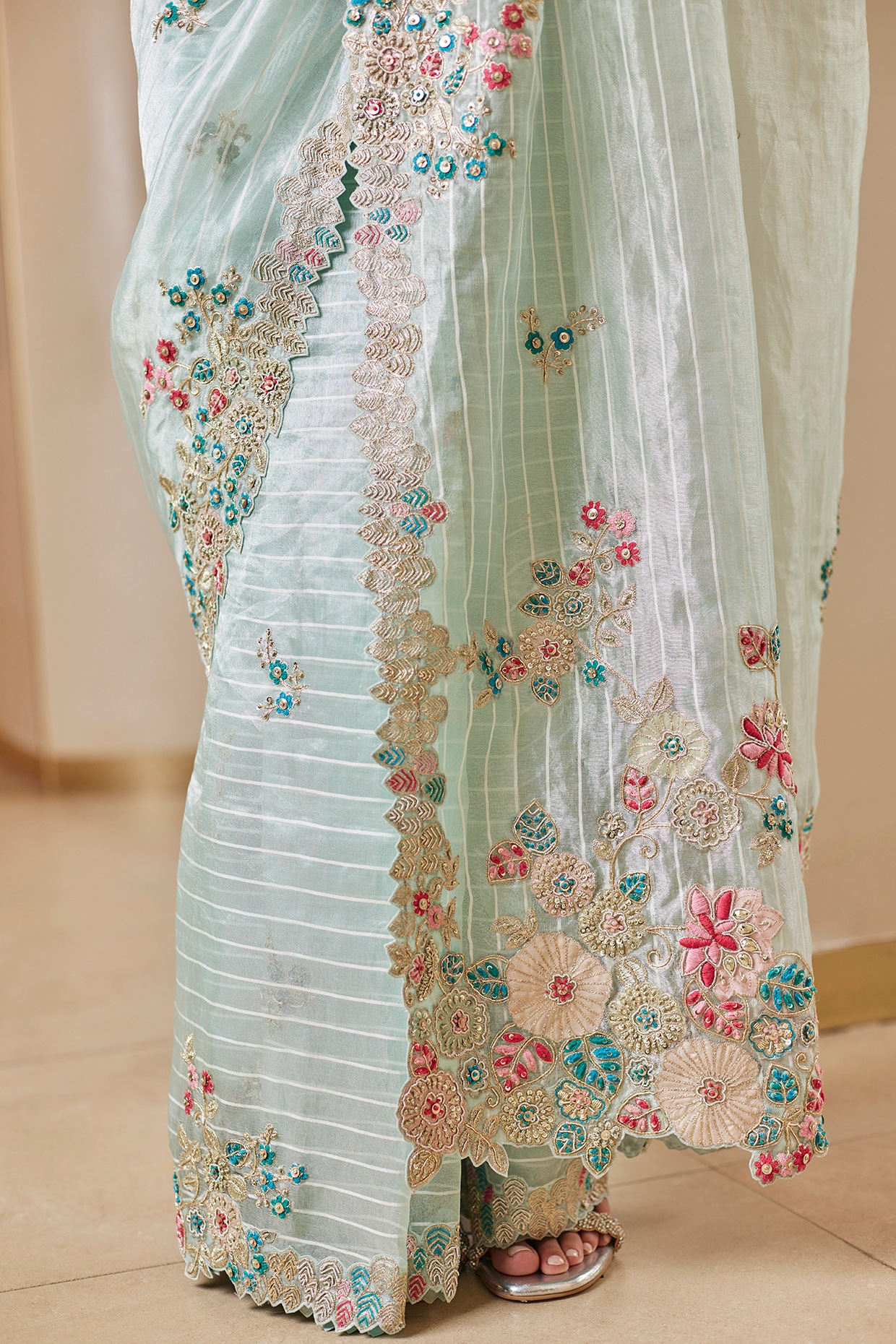 Light Blue Pure Organza Tissue Printed Saree | Taneira Online Store