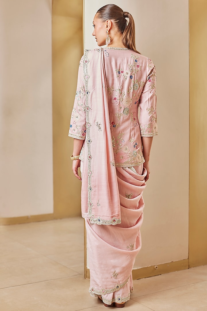 Soft Berry Moonga Silk Wedding Saree Set by OSAA By Adarsh at Pernia's Pop Up Shop