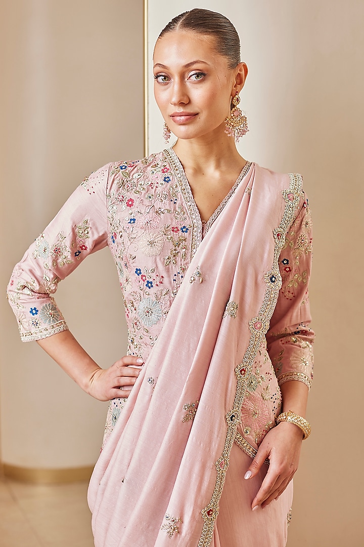 Soft Berry Moonga Silk Wedding Saree Set by OSAA By Adarsh at Pernia's Pop Up Shop