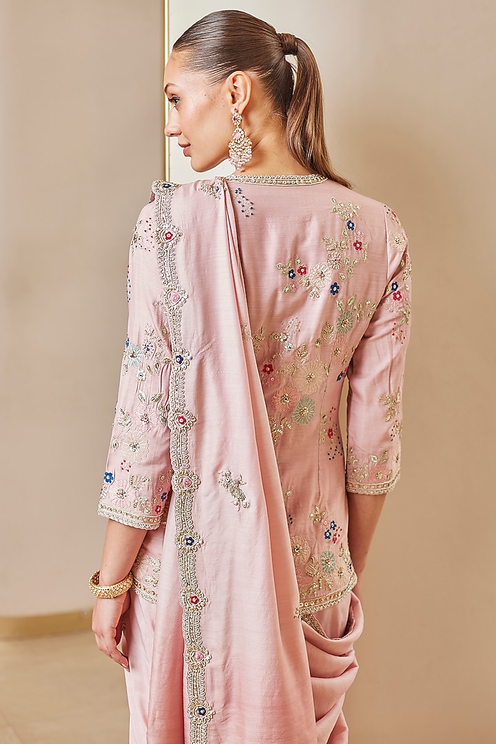 Soft Berry Moonga Silk Wedding Saree Set by OSAA By Adarsh at Pernia's Pop Up Shop