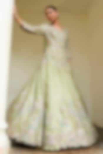 Mist Green Organza Embroidered Gown by Osaa By Adarsh