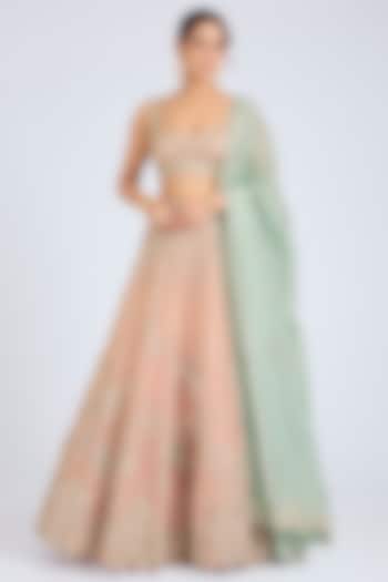 Soft Berry Organza Zardosi Embroidered Bridal Lehenga Set by OSAA By Adarsh at Pernia's Pop Up Shop