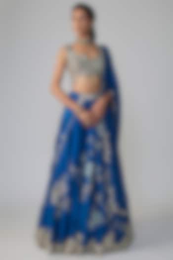 Jade Blue Mulberry Silk Zardosi Embroidered Bridal Lehenga Set by OSAA By Adarsh at Pernia's Pop Up Shop