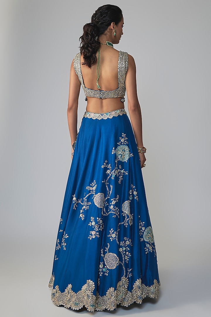 Jade Blue Mulberry Silk Zardosi Embroidered Bridal Lehenga Set by OSAA By Adarsh at Pernia's Pop Up Shop