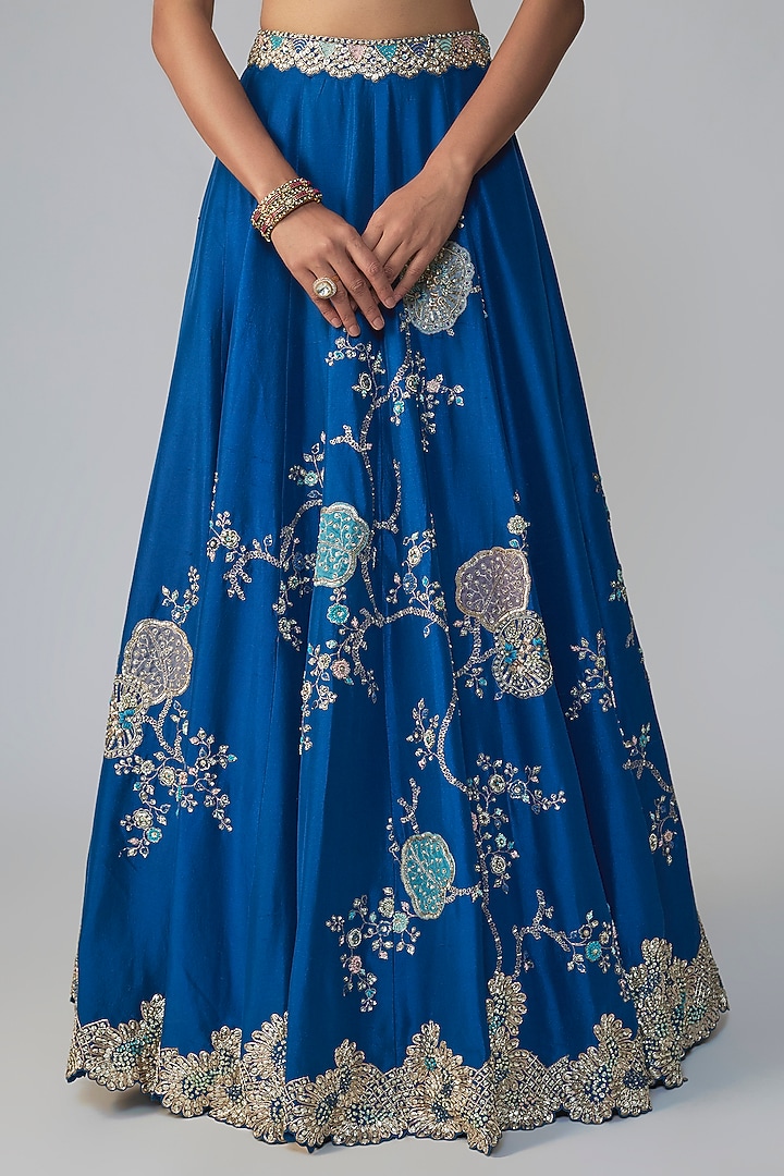 Jade Blue Mulberry Silk Zardosi Embroidered Bridal Lehenga Set by OSAA By Adarsh at Pernia's Pop Up Shop