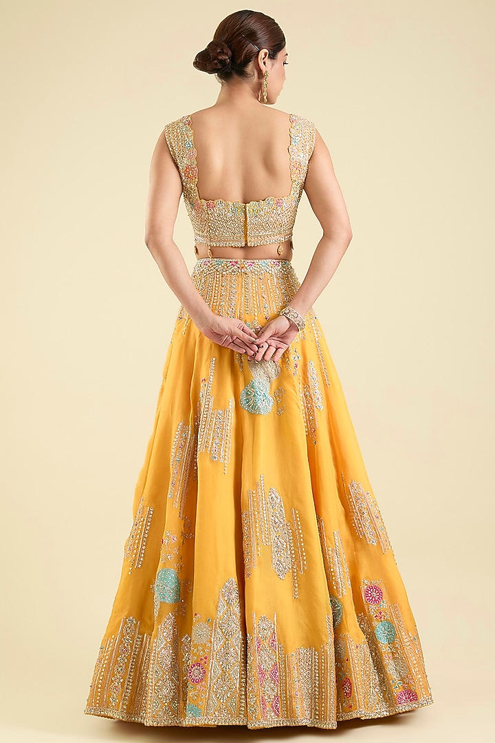 Peel Orange Organza Aari Work Bridal Lehenga Set by OSAA By Adarsh at Pernia's Pop Up Shop