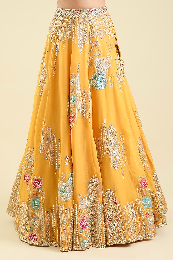 Peel Orange Organza Aari Work Bridal Lehenga Set by OSAA By Adarsh at Pernia's Pop Up Shop